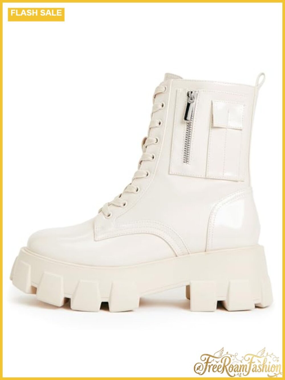 JustFab Women's Lace-Up Faux Leather Combat Boots Chunky Platform Ankle Booties